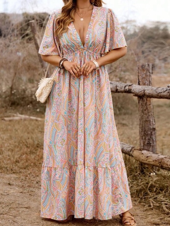 SHEIN Dresses & Skirts - Paisley Boho Maxi Dress | Flutter Sleeve | Elastic Waist | 0XL